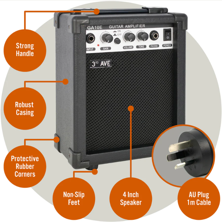 X-3rd Avenue 10W Electric Guitar Amplifier – Portable Practice Amp with Overdrive & Headphone Output