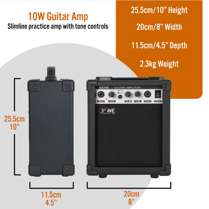 X-3rd Avenue 10W Electric Guitar Amplifier – Portable Practice Amp with Overdrive & Headphone Output