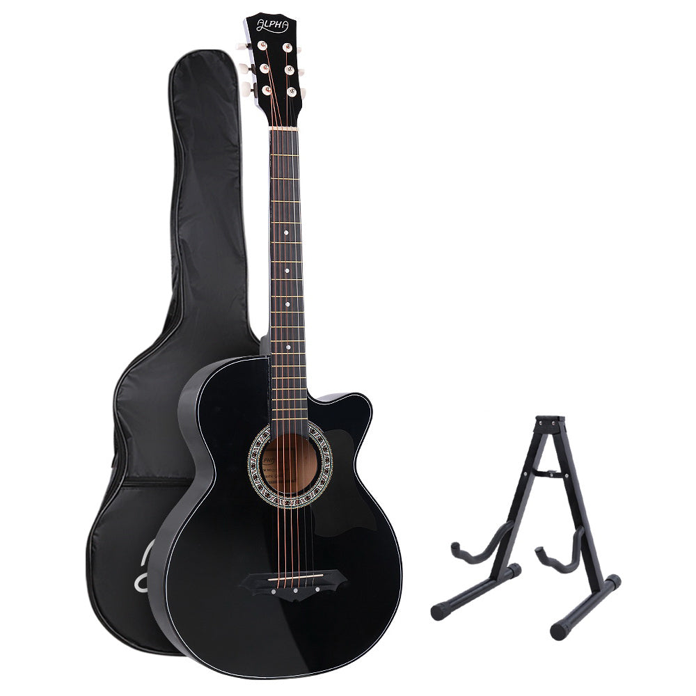X-Alpha Classic 38" Acoustic Guitar – Full-Size Steel String with Stand & Accessories (Black)