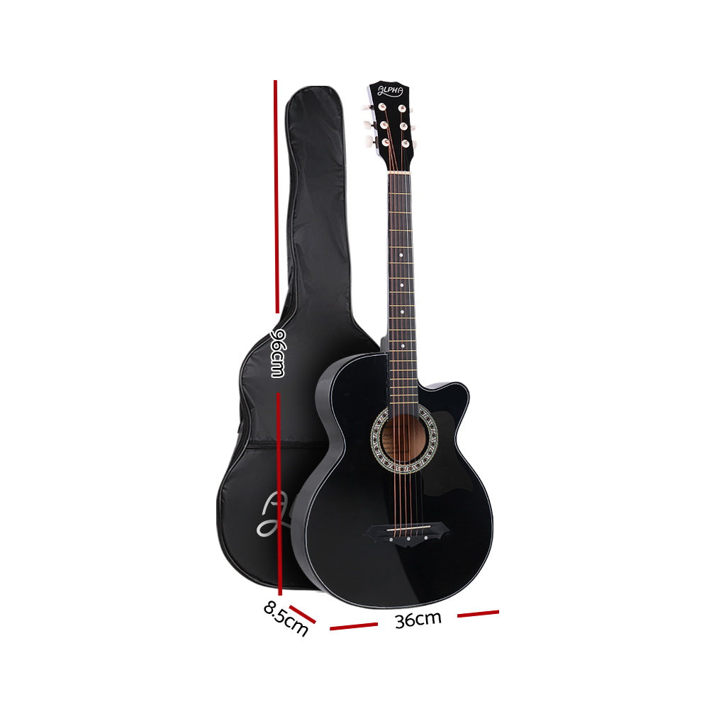 X-Alpha Classic 38" Acoustic Guitar – Full-Size Steel String with Stand & Accessories (Black)