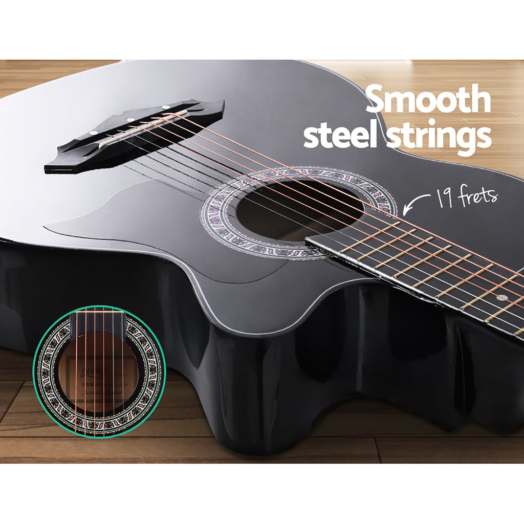 X-Alpha Classic 38" Acoustic Guitar – Full-Size Steel String with Stand & Accessories (Black)