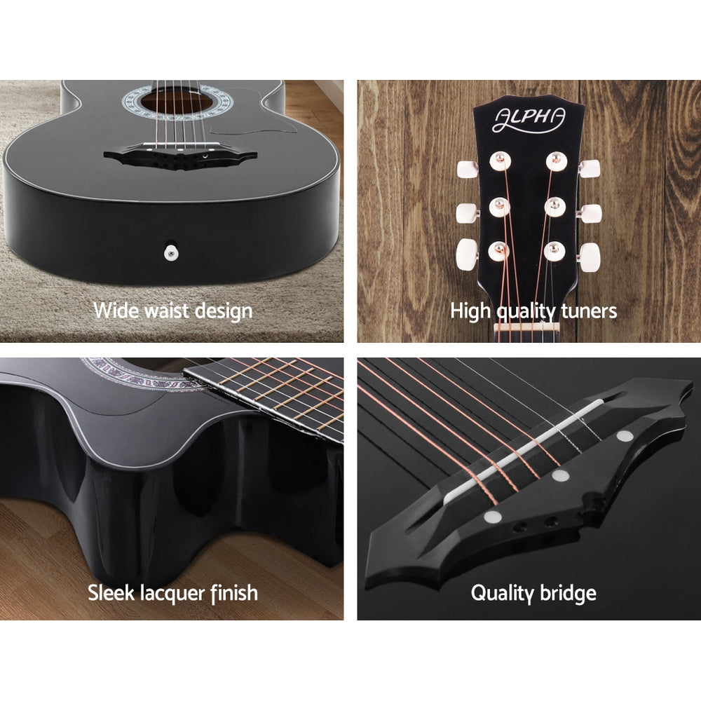 X-Alpha Classic 38" Acoustic Guitar – Full-Size Steel String with Stand & Accessories (Black)