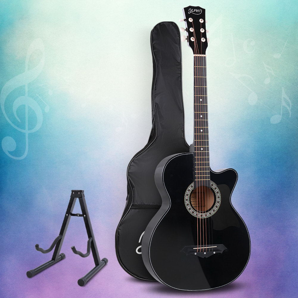 X-Alpha Classic 38" Acoustic Guitar – Full-Size Steel String with Stand & Accessories (Black)