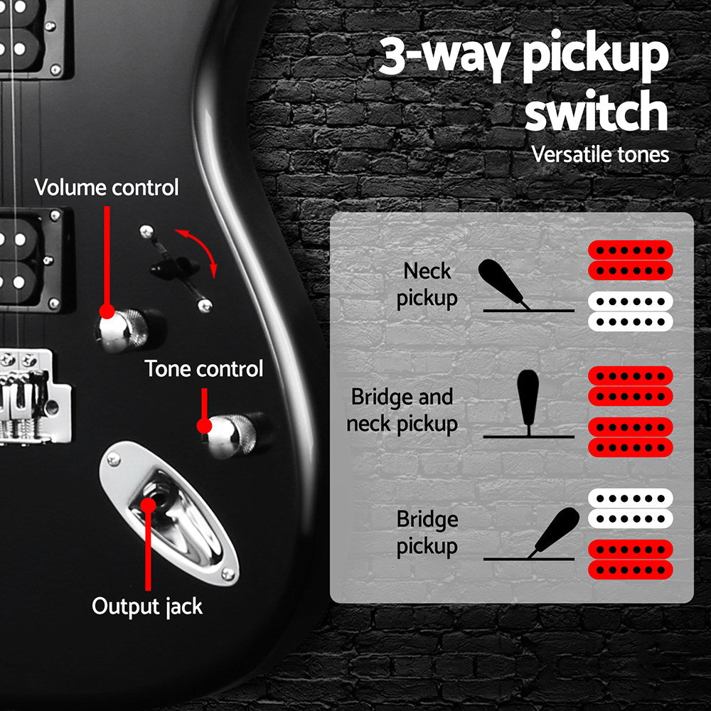 X-Alpha Beginner Electric Guitar Pack with 20W Amplifier – Black