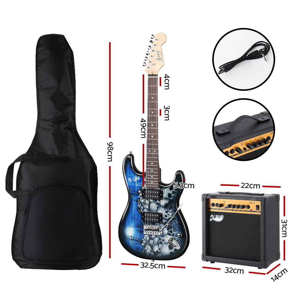 -Alpha Beginner Electric Guitar Pack with 20W Amp – Cheap Strat-Style, Blue