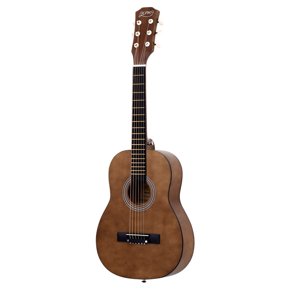 Brown acoustic guitar FULL BODY on a white background.