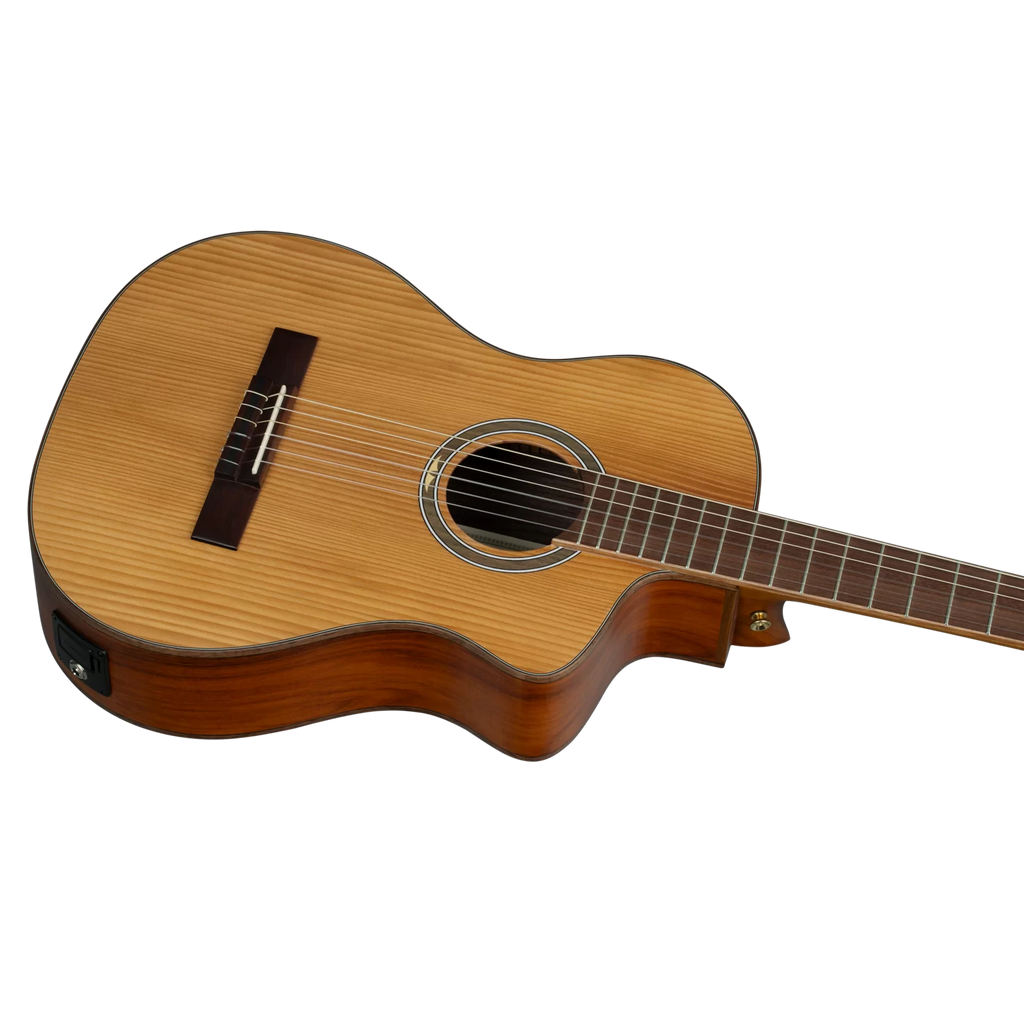 : Classical guitar back view showing pao ferro wood finish available in Australia