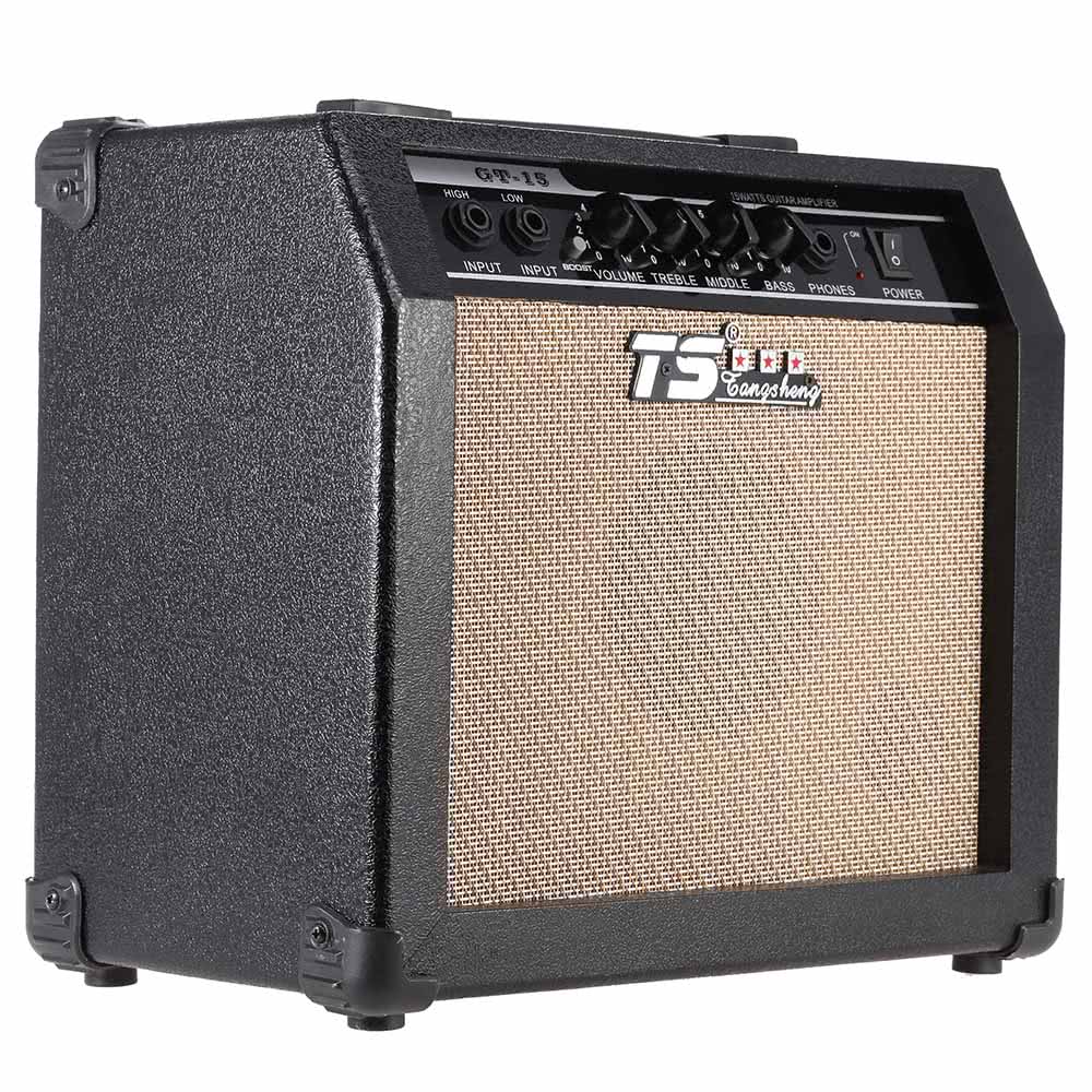 Compact 15W electric guitar amplifier angled view — great practice amp available from Australian guitar stores online.