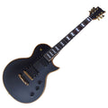 Full body black electric guitar solid mahogany Australia shown a white background with studio lighting