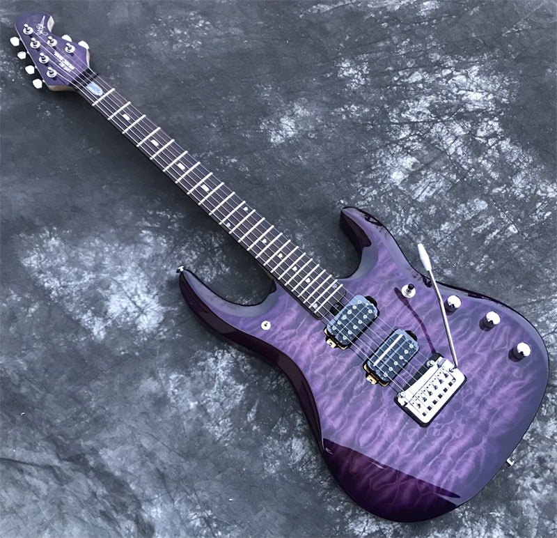 full body purple electric guitar with quilt top and tremolo bridge for sale online australia