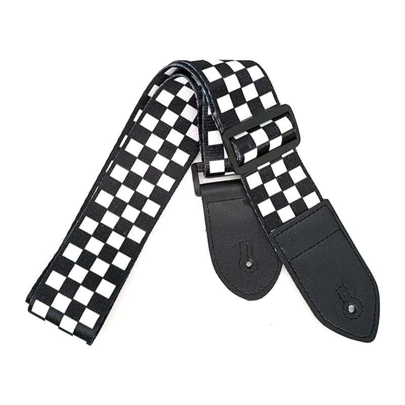X-RaceCheck Guitar Strap – Black & White Checker Adjustable Strap (Acoustic, Electric, Bass)