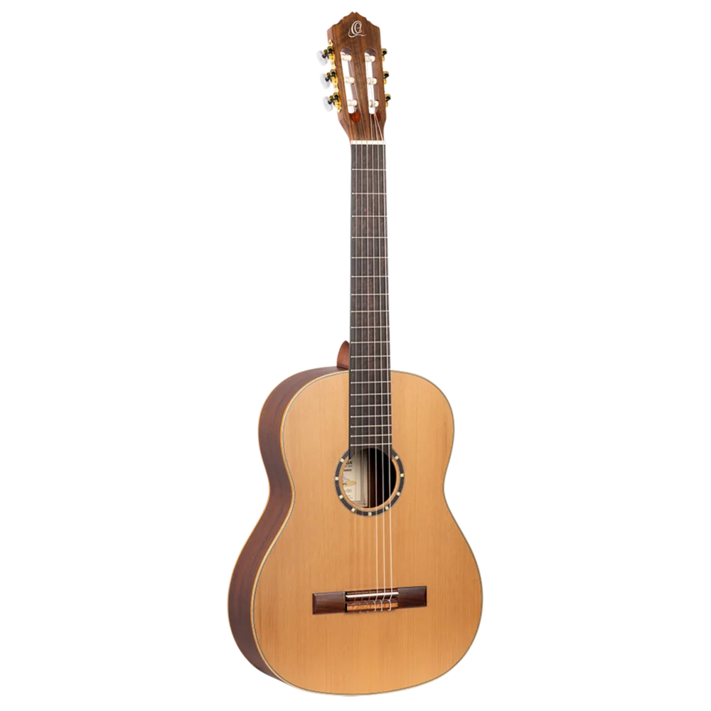 Angled front view of left-handed classical guitar with mahogany sides and cedar top, Sydney guitars online
