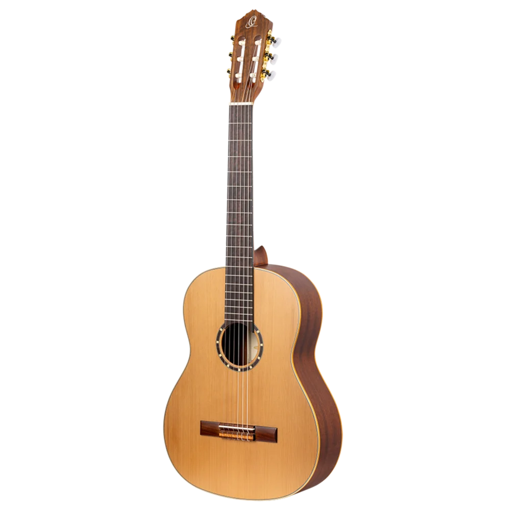 Left-handed classical guitar full front view with solid cedar top, available in Sydney for next-day delivery
