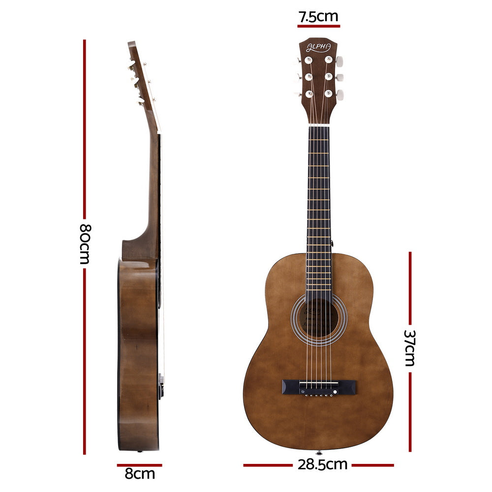 Acoustic guitar with dimensions marked on a white background. Best guitar for any beginner that wants to start playing.