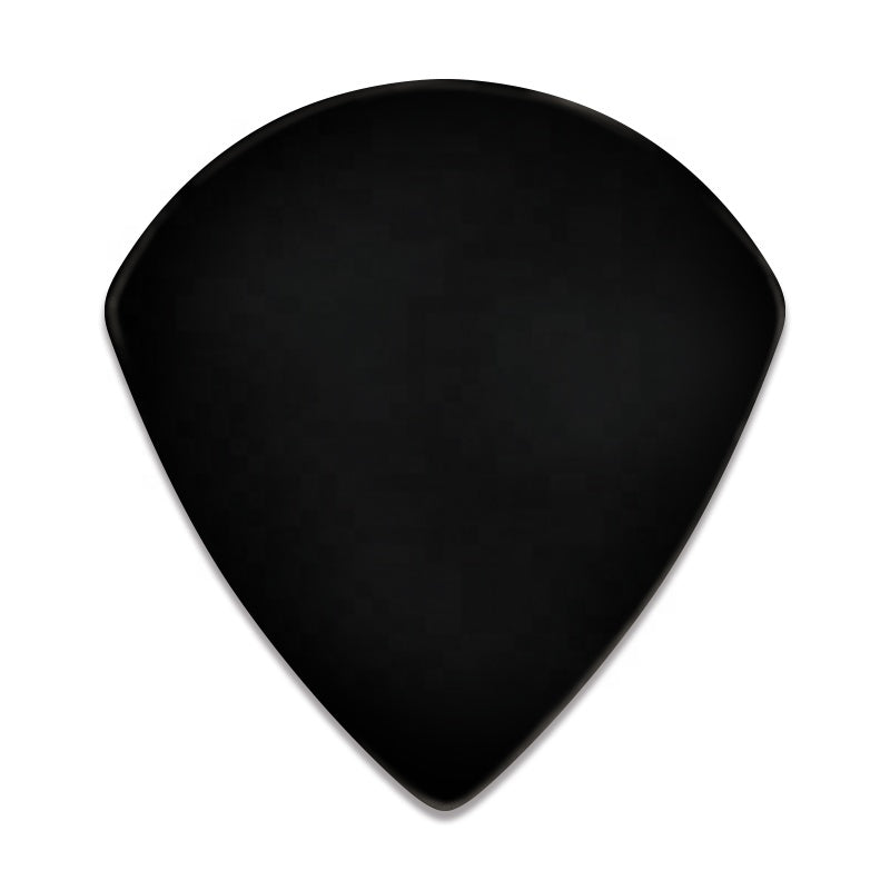 black delrin jazz 3 guitar pick for fast picking acoustic electric guitar. BLACK GUITAR PICK shown on a white background