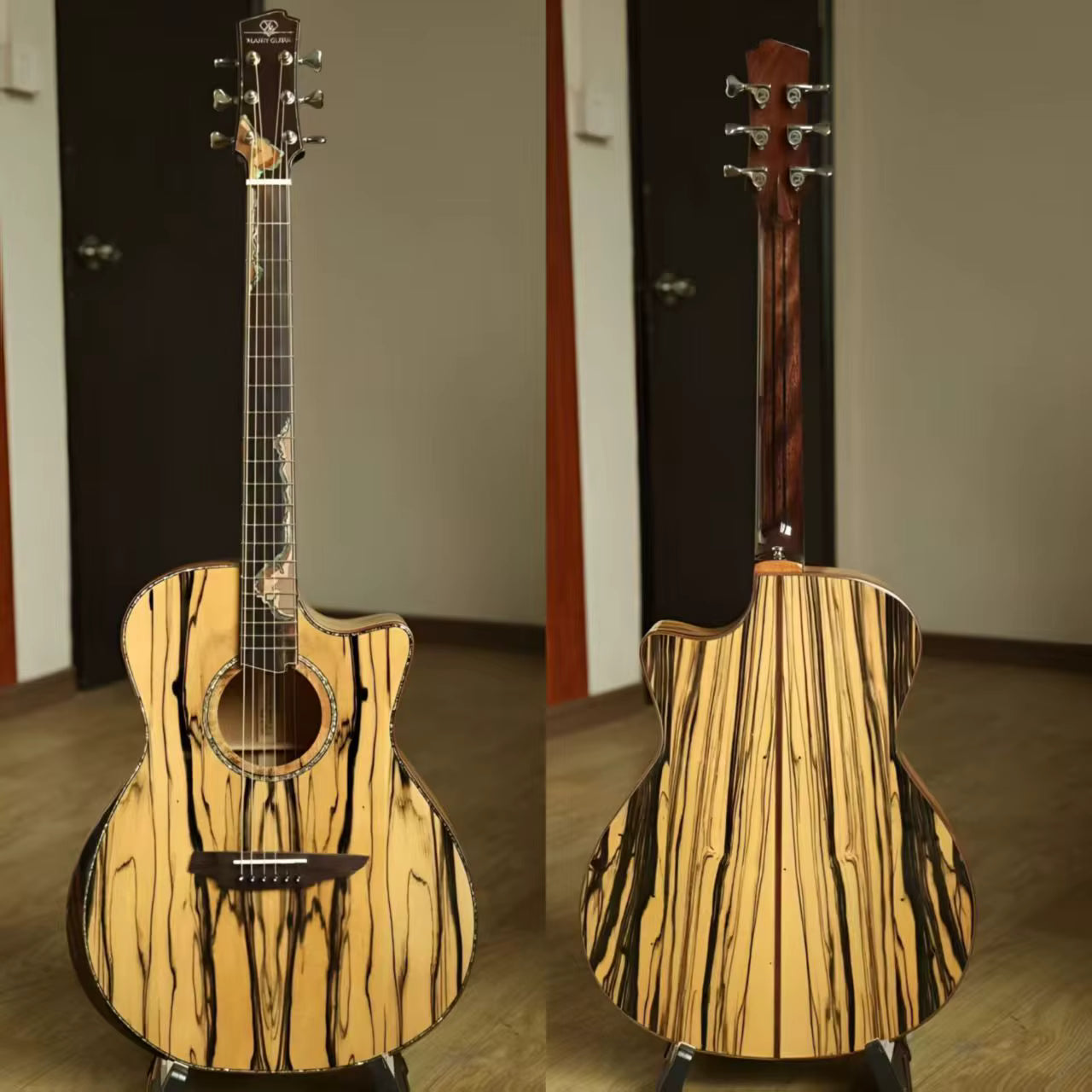 shows front and back view of the x-sandalwood guitar available for wholesale price.